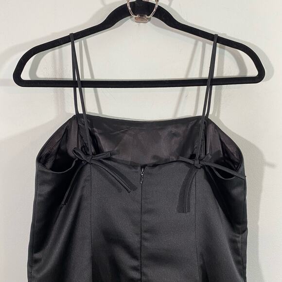 Vtg Scott McClintock Black Satin Spaghetti Strap Bow Accents Maxi Dress Size 14 - Picture 5 of 8